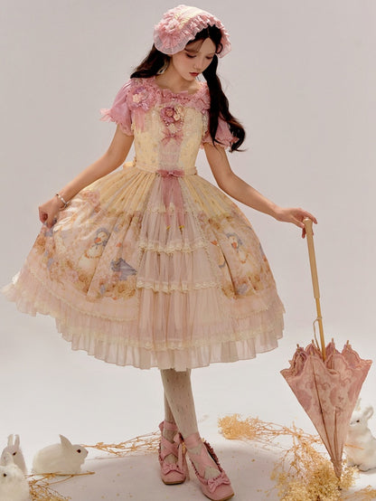 and Yellow Farm Print Sunflowers Jumper Sweet Skirt Lolita Ducks