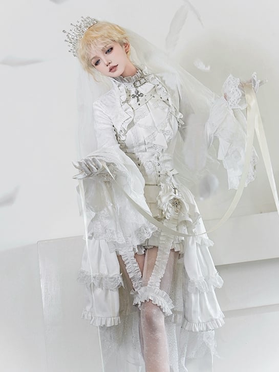 王子 - ノースリーブの白いロリータネックフリル衣装オールプリンス