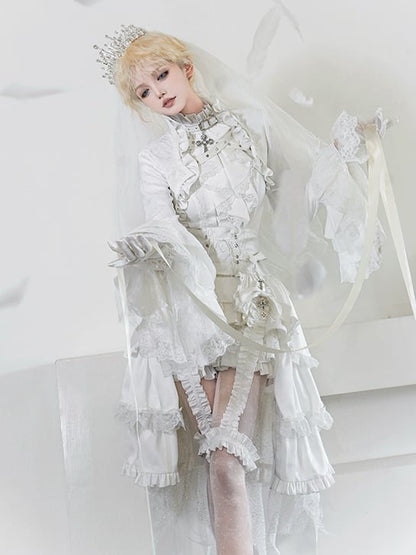 王子 - ノースリーブの白いロリータネックフリル衣装オールプリンス