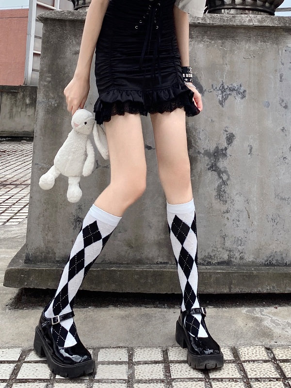 3 Colors Plaid JK Diamond Pattern Socks Calf