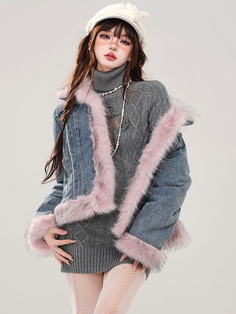 Black/Grey Cross Cutout Detail Turtle Neck Slim-fit Knit Dress