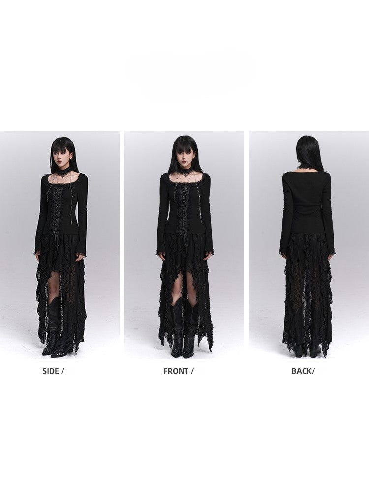 Crisscross Choker Black Gothic Trim with Lace-Up Top Lace Front Halloween Matching