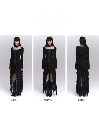 Crisscross Choker Black Gothic Trim with Lace-Up Top Lace Front Halloween Matching