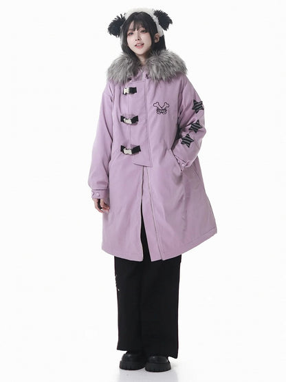and Cozy Detailing Fleece-Lined Hood Mid with Black/Purple Star Coat Patch Plush Length