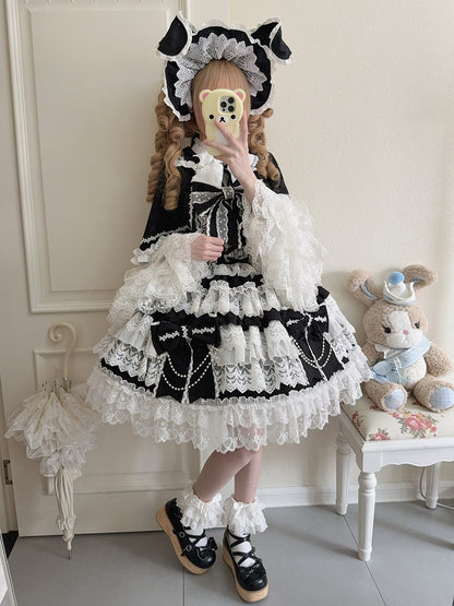 Tiered Chain Big Hanayome Black Bead Kleid Rock Bögen Dekoration Lolita