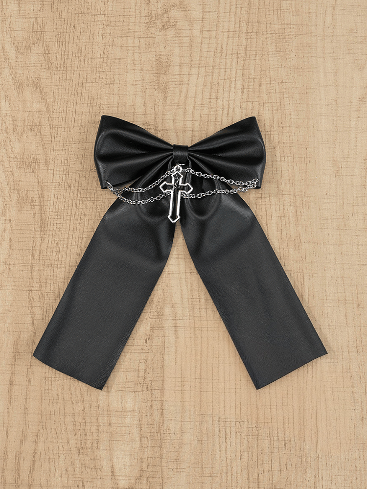 Gothic Chains with Brooch Charm PU Cross Kei Jirai Bow Black