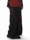 Cuffs Dot Casual Pants Red Plaid Star Applique Drawstring Black Polka