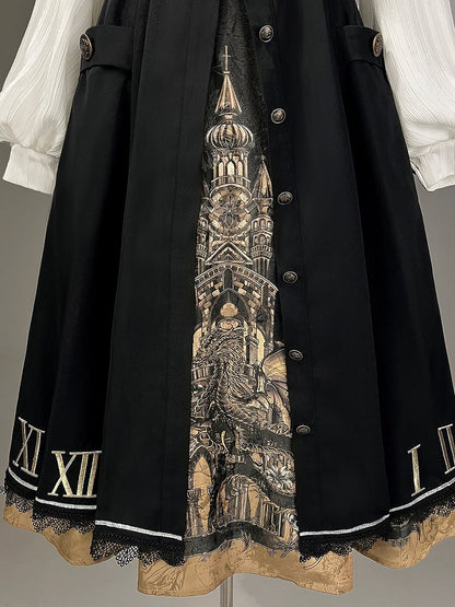 Lolita Skirt Dark Fashion Academia Print Coat Dragon Cape White Gothic Blouse Hooded +