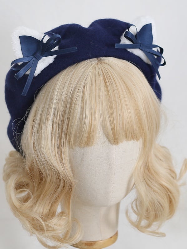 Lolita With Colors Ears Sweet Kitty Bowknot Beret 7