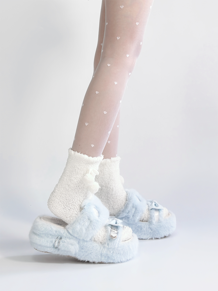 Pantoufles Cat Light Jirai Design : avec broderie bleue en peluche Kei