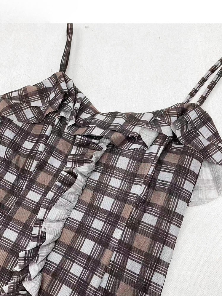 Hem Pattern Cami Glamorous Bittersweet Brown Plaid Asymmetrical