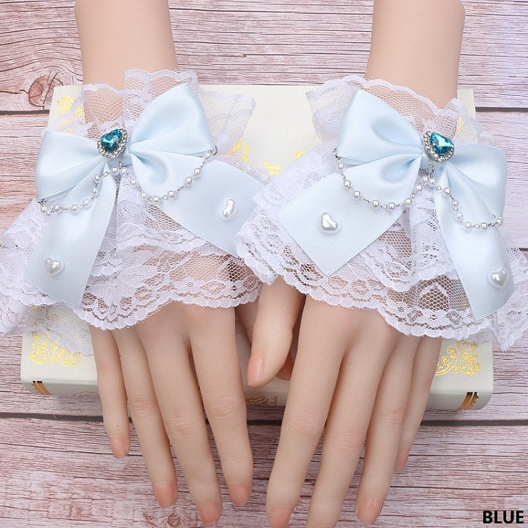Pearl Cuffs Bowknot Color Lace Wrist Details Kei Heart Jirai 12 Options