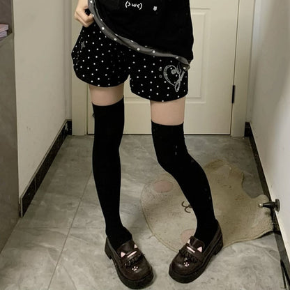 Shorts Details Rhinestone Dot Black Polka High-waisted with