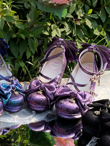Purple High Heel Shoes with Crown Buckle - Aimee