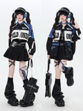 Buttoned Hem with in Blue Detachable 2-in-1 Letter Jacket Baseball Placket Pattern Black