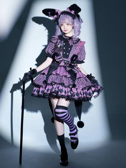 Sweet Purple Theme Pattern Circus OP Lolita Dress Vibes Bunny Kuromi Striped