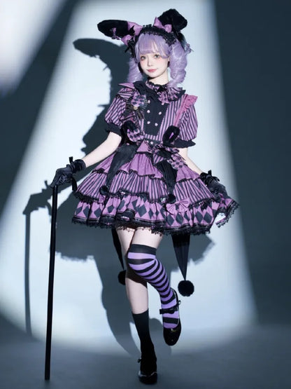 Sweet Pattern Striped Theme Circus Kuromi Vibes Lolita Bunny Purple Dress OP