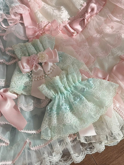 Bowknot Cuffs Floral Charm Design Wrist Beaded GreenPink