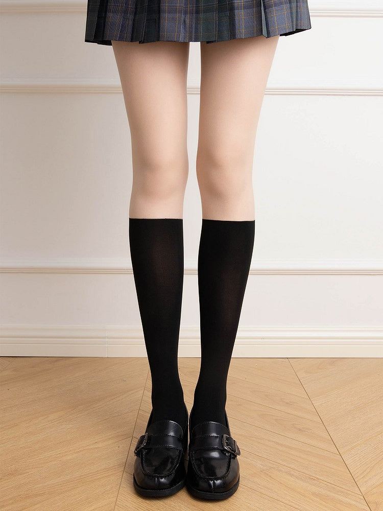 Calf Paneled Tights Two-Piece Sock-Style Fake Black