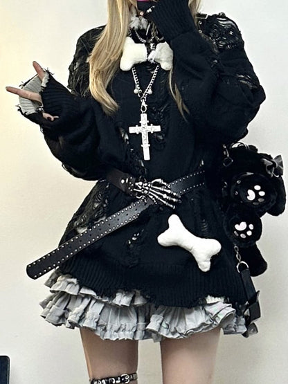 for Distressed Double-Sided Sweater: Detail Fall/Winter Black