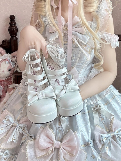 Shoes PU Rose Leather Silver-white in Bow High-heel Details with Decorative Elegant Lolita