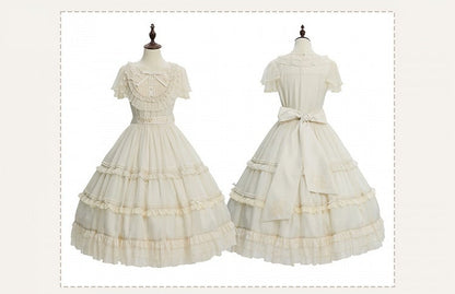 Beige Dots Tulle Flutter Sleeve Lolita Dress - Green Castle