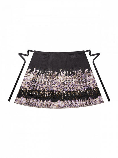 Black & Purple Jacquard Mamian Skirt with Butterfly & Floral Motif - Hua Xian Ji Hanfu