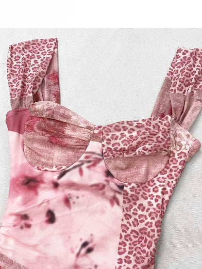 Bittersweet Floral Leopard Print Dress Thigh-high Pink Slit Glamorous