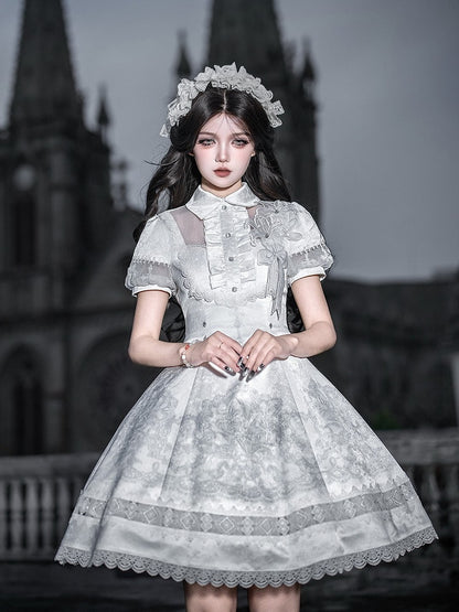 White Lily Embroidery Lace Gothic Lolita Dress - Unknown Star