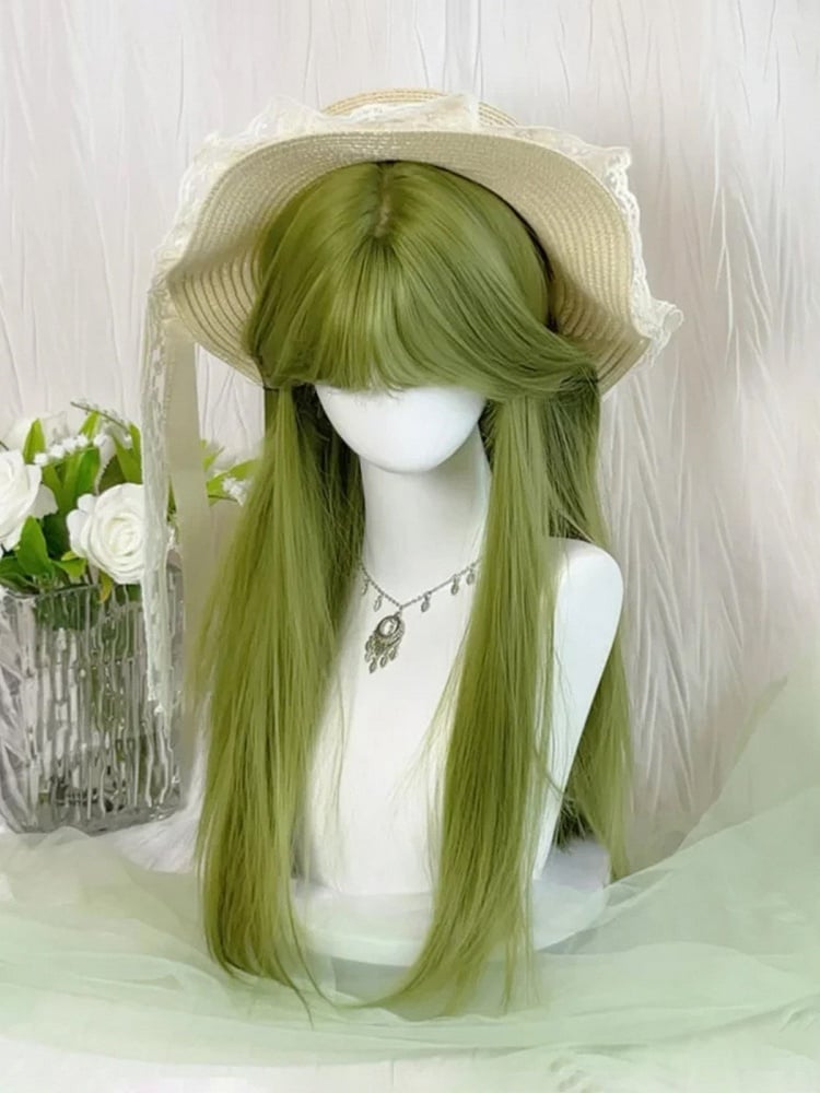 Green 60cm Full Bangs Straight Wig - Sleepy Fish