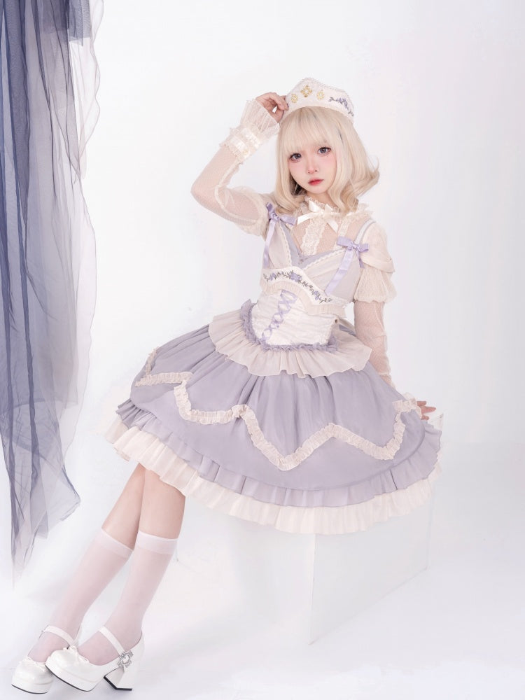 ベージュのフリルネックライン、ジュリエットスリーブ、シースルーブラウス