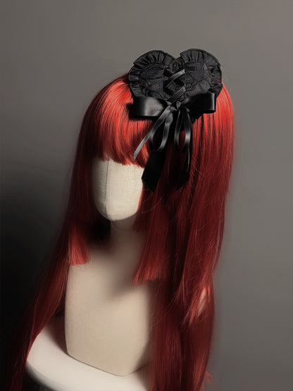 Red White Heart-shpaed Hairclip Black /