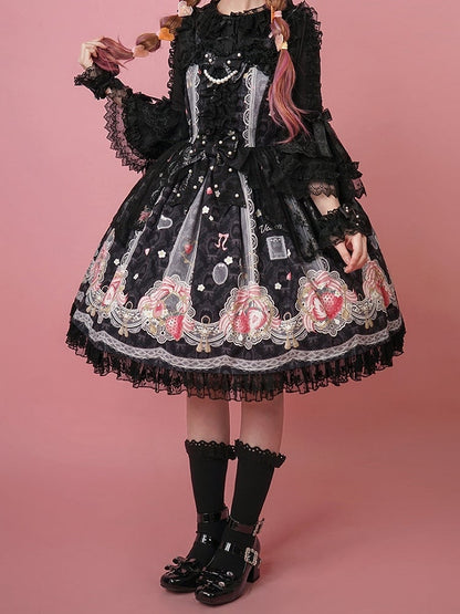 袖付きネックライン ブラック 3/4 ロリータ フリル ブラウス