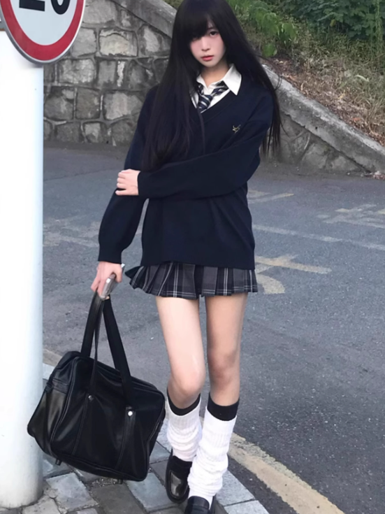 Skirt 39CM Pattern Plaid Uniform Black JK Pleated