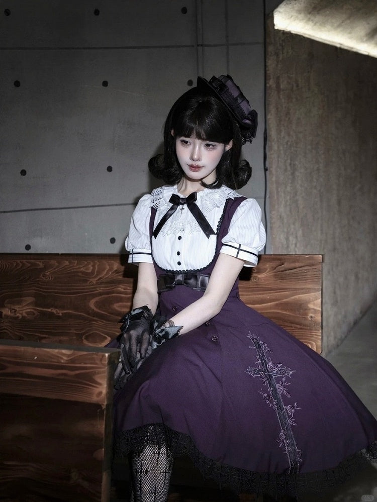 White Short Puff Sleeve Blouse for Lolita - iris de nuit