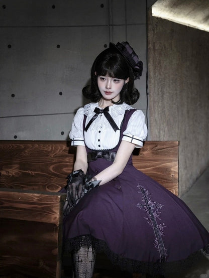 White Short Puff Sleeve Blouse for Lolita - iris de nuit