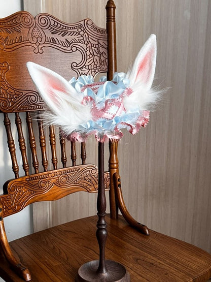Mini Details Ruffles Ear Elegant with Fluffy Hat Lolita Bunny and Classic