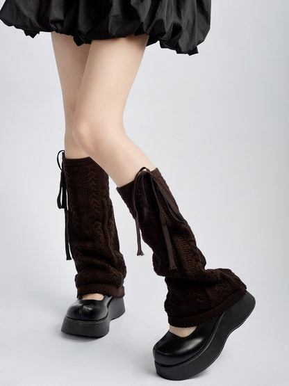 Gray/Brown/Black Cable Flared Warmers Knit Strappy Leg