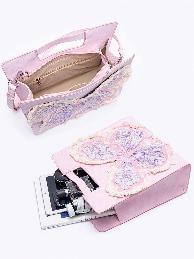 Adorable Pink Crossbody Bag With Oversized Butterfly Patchwork