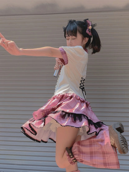 Idol Lolita Rosa karierte Haarspangen mit Schleife