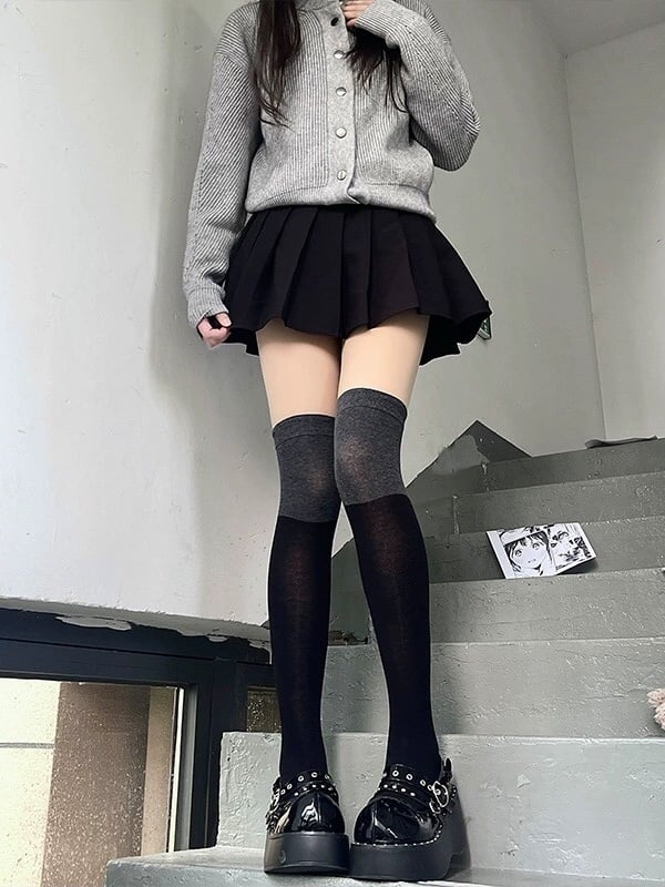 Khaki Warm Retro Stockings / Black Brown Gray
