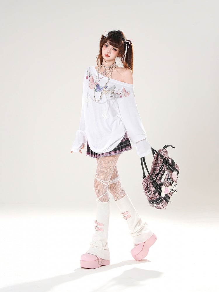 Back Cutout White/Pink Asymmetrical Detail Butterfly-shaped