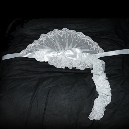 Floral Design Big Hairband White/Black Bow Trim Lace