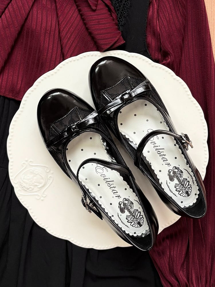 Design Spiderweb Janes Mary Top Black Gothic Bow at