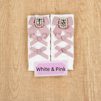 with Square 6 Jirai Rhinestone Socks Decoration Bow Calf Kei Colors