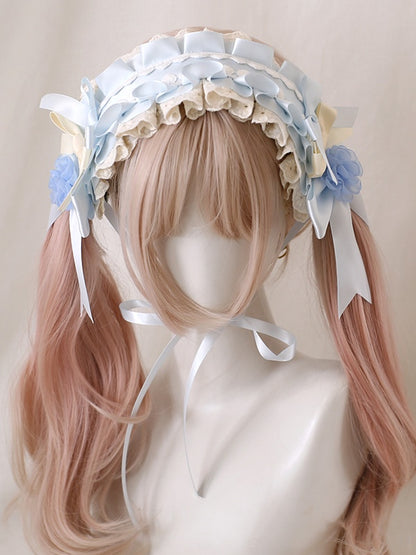 Light Elegant Hairband Cute With Lolita And Beige Flowers Blue
