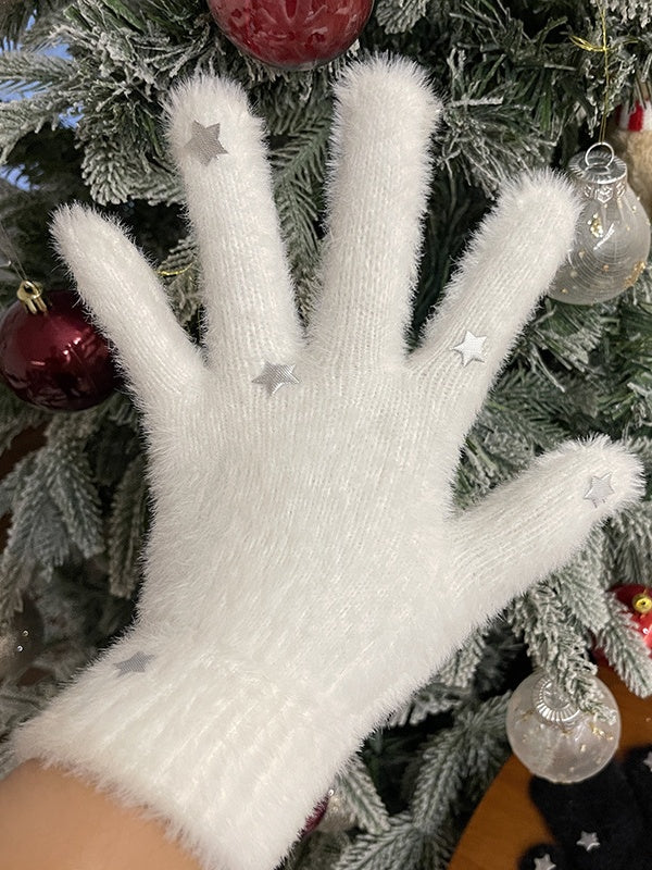 Schwarz/Weiße Lolita Star Plüschhandschuhe