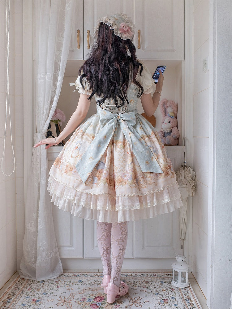 Light Print Jumper Sunflowers Sweet and Skirt Farm Green Lolita Ducks