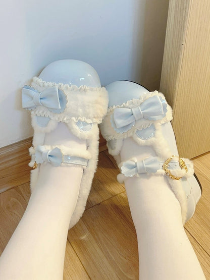 Plush Themed Bear Lolita Accents Teddy Sweet Janes Blue Trim Bow with Low-heel Mary