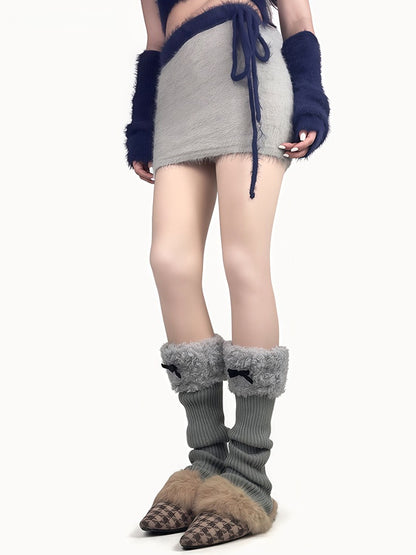 Footed Warmers Knitted Ruffled Leg with Colors 5 Fleece Bows